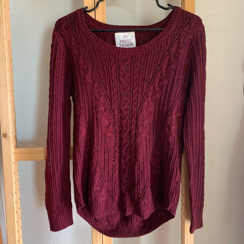SO Women's Deep Red Cable Knit Sweater
